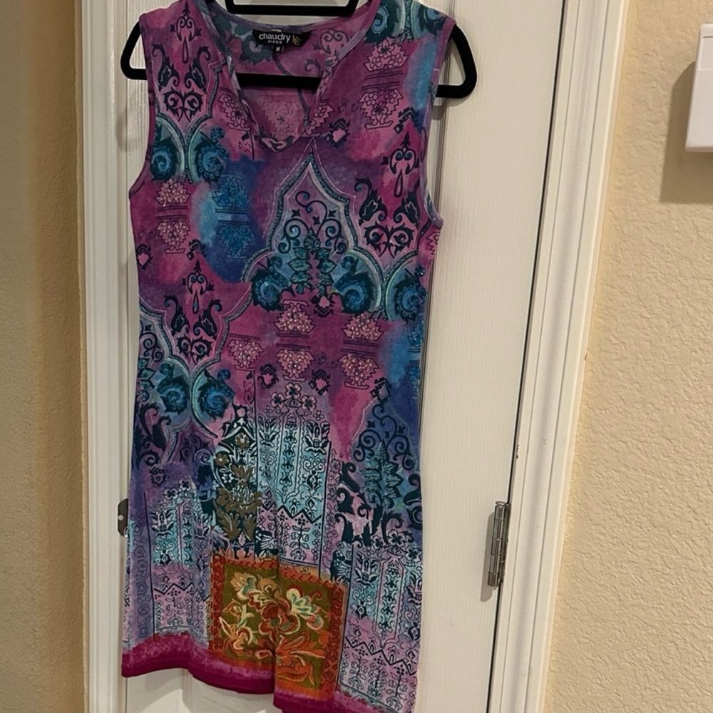 Chaudry Vibrant Sleeveless Mini Dress Size M Boho, Festival Vibes